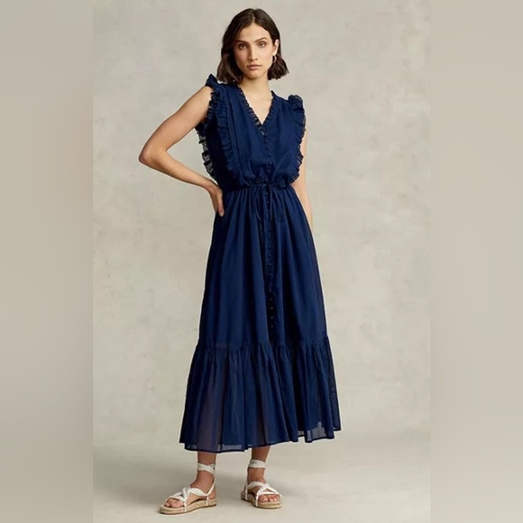 Ralph Lauren Blue Label Dresses & Skirts - Ralph Lauren Blue Label Sleeveless Ruffled Maxi Dress 100% Cotton EUC
